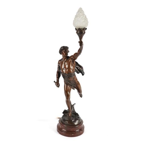 EMILE LOUIS PICAULT (1833-1915): A FRENCH BRONZE FIGURAL TABLE LAMP
