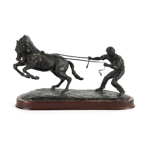 PHILIP BLACKER (BRITISH, B.1949): AN EQUESTRIAN BRONZE OF HORSE BEING TRAINIED OR SCHOOLED