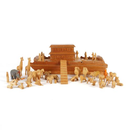 A CAMPHOR WOOD NOAH'S ARK AND ANIMALS (QTY)