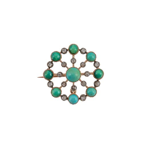 A TURQUOISE AND DIAMOND PENDANT BROOCH (2)