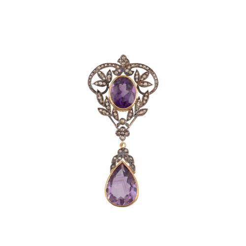 A MODERN AMETHYST AND DIAMOND PENDANT