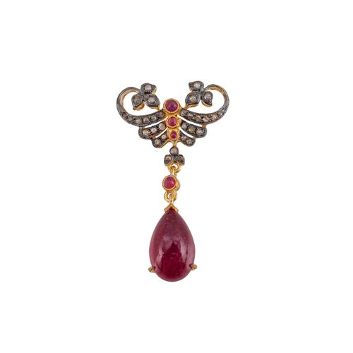 A MODERN RUBY AND ROSE CUT DIAMOND PENDANT