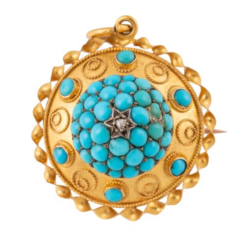 A VICTORIAN TURQUOISE AND DIAMOND PENDANT BROOCH