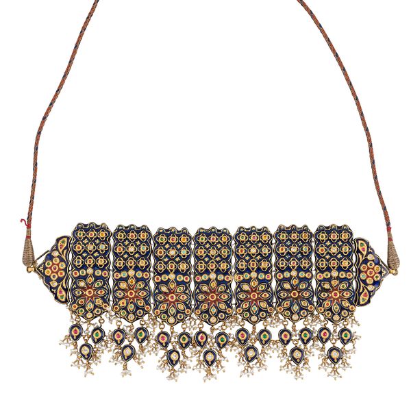A 20TH CENTURY INDIAN JEWELLED AND JAIPUR STYLE ENAMEL JEWELLERY PIECE