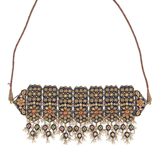 A 20TH CENTURY INDIAN JEWELLED AND JAIPUR STYLE ENAMEL JEWELLERY PIECE