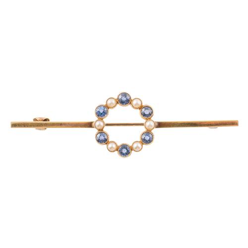 A SAPPHIRE AND PEARL BAR BROOCH (2)