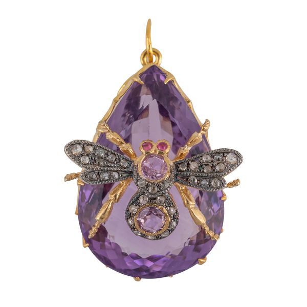 A MODERN AMETHYST BUG PENDANT