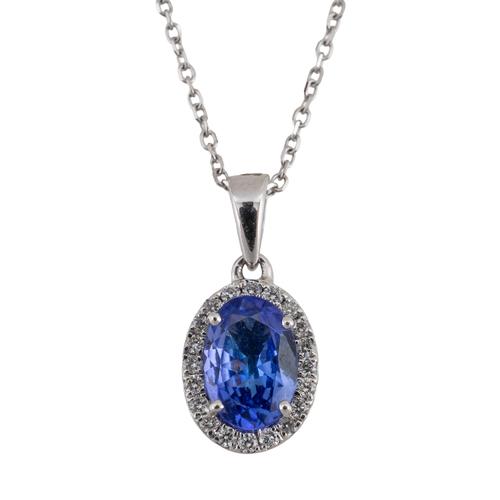 A TANZANITE AND DIAMOND PENDANT NECKLACE