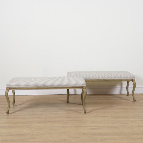 A PAIR OF FRENCH POLYCHROME PAINTED FOOTSTOOLS (2)