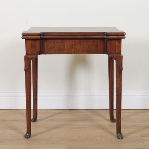A GEORGE II RECTANGULAR MAHOGANY FOLD OVER CARD TABLE