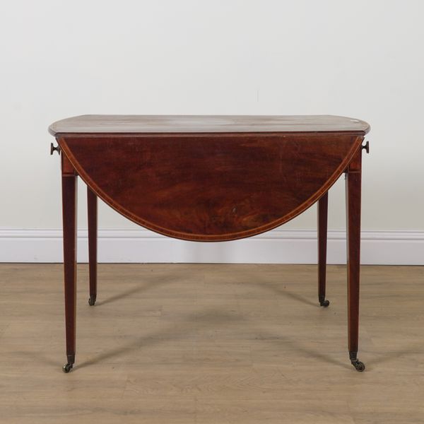 A GEORGE III ROSEWOOD BANDED MAHOGANY OVAL PEMBROKE TABLE