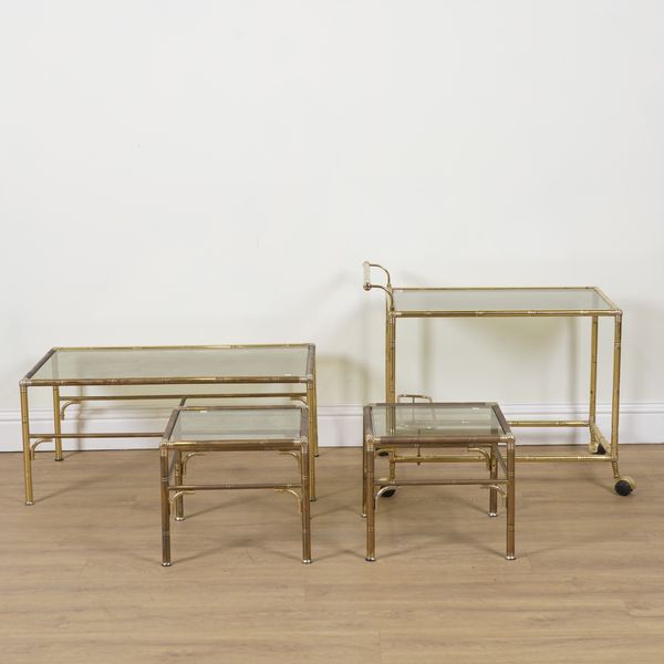 A MID 20TH CENTURY LACQUERED BRASS FAUX BAMBOO SERVING TROLLEY (4)