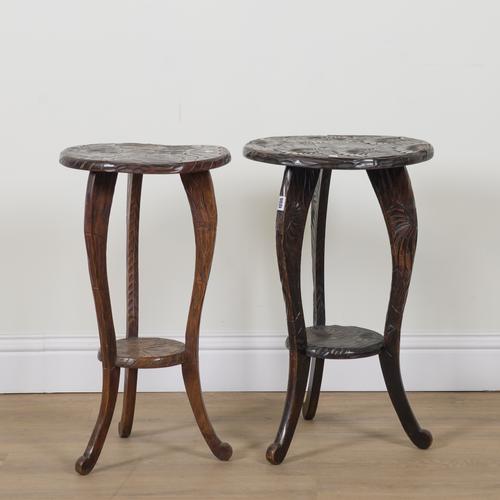 TWO LIBERTY STYLE FOLIATE CARVED CIRCULAR OCCASIONAL TABLES (2)