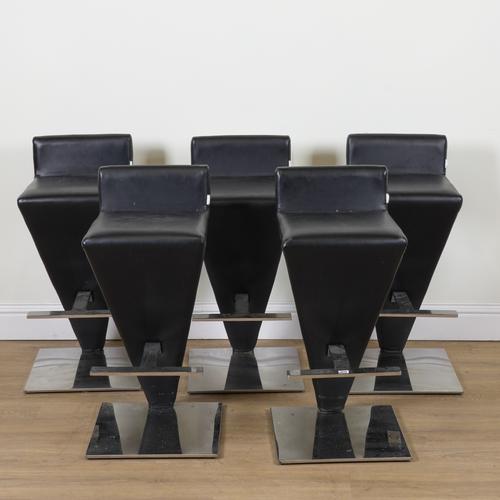 FU-NICHA; A SET OF FIVE LEATHER AND CHROME BAR STOOLS (5)