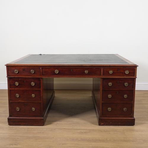 R.STRAHAN OF DUBLIN ; A 19TH CENTURY MAHOGANY PARTNER'S PEDESTAL DESK