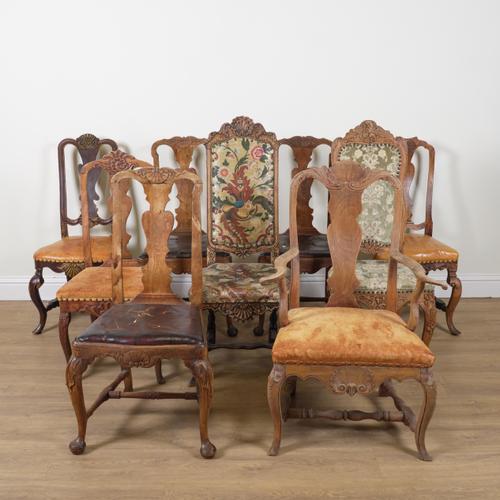 NINE ASSORTED 19TH CENTURY AND LATER CONTINENTAL VASE BACK DINING CHAIRS (9)