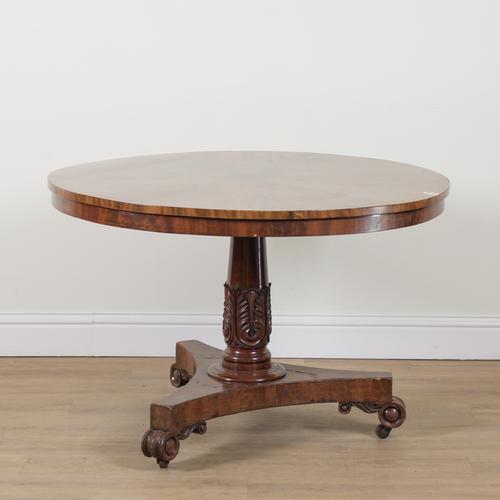 A WILLIAM IV MAHOGANY SNAP TOP CIRCULAR CENTRE TABLE
