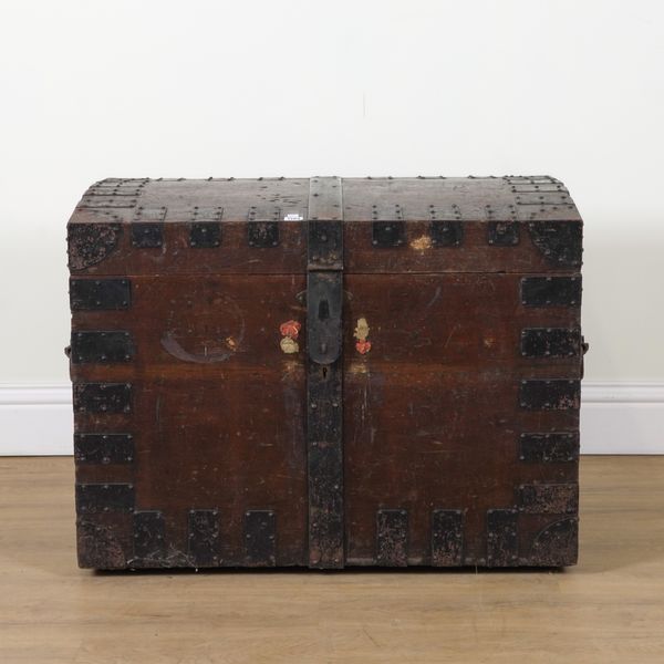 A VICTORIAN IRON BOUND OAK SILVER CHEST