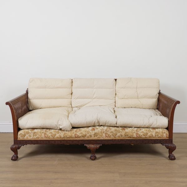 A VICTORIAN MAHOGANY FRAMED BERGERE CANE SOFA