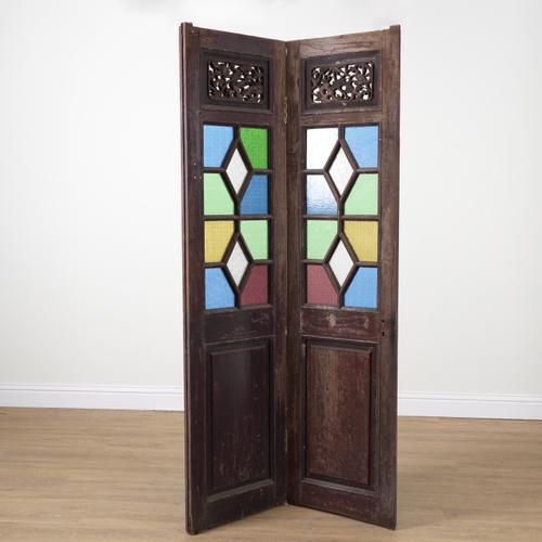 A 20TH CENTURY ASIAN HARDWOOD TWO FOLD SCREEN