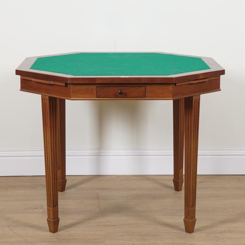 A MODERN OCTAGONAL BAIZE TOPPED BRIDGE TABLE