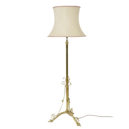 A BRASS ART NOUVEAU STANDARD LAMP AND SHADE (2)