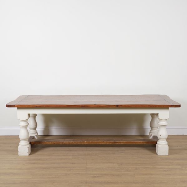 A PINE CLEATED PLANK TOPPED KITCHEN TABLE