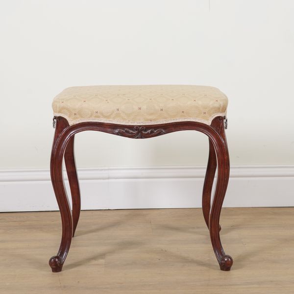 A MID VICTORIAN WALNUT UPHOLSTERED RECTANGULAR FOOTSTOOL