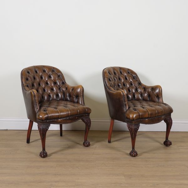 PEGASUS; A PAIR OF 18TH CENTURY STYLE LEATHER UPHOLSTERED ARMCHAIRS (2)