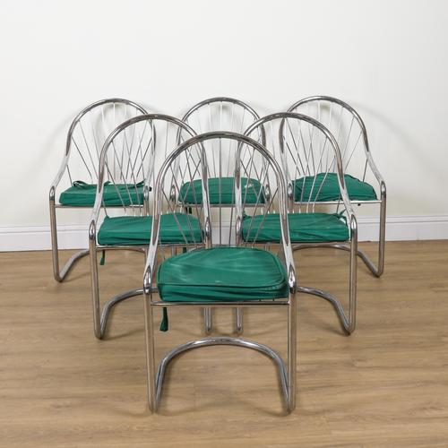 A SET OF SIX CHROME TUB BACK CANTILEVER GARDEN CHAIRS (6)