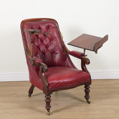 A VICTORIAN MAHOGANY FRAMED READING OPEN ARMCHAIR