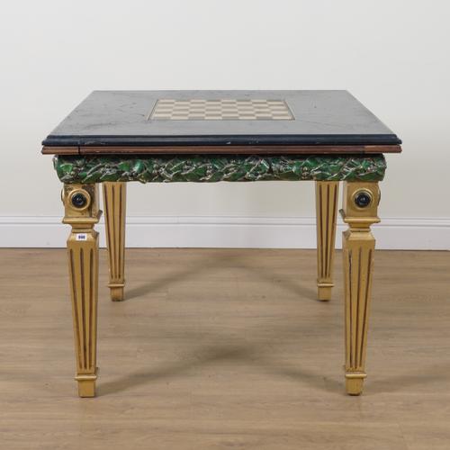 A FRENCH GOLD PAINTED SQUARE GAMES TABLE