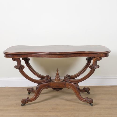 A VICTORIAN WALNUT SHAPED RECTANGULAR CENTRE TABLE