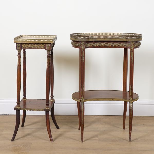 A LOUIS XV STYLE MARBLE TOPPED TWO TIER OCCASIONAL TABLE (2)