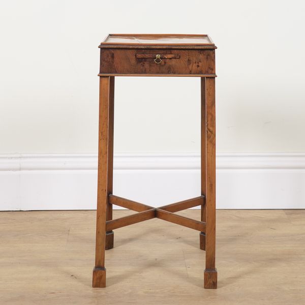 A GEORGE  III SYTLE YEW WOOD SQUARE KETTLE STAND