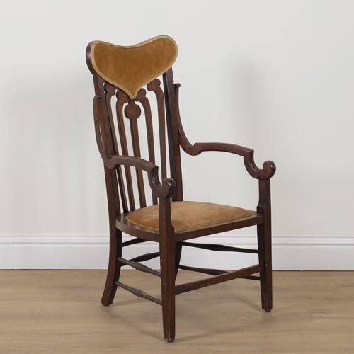 AN ART NOUVEAU INLAID MAHOGANY OPEN ARMCHAIR
