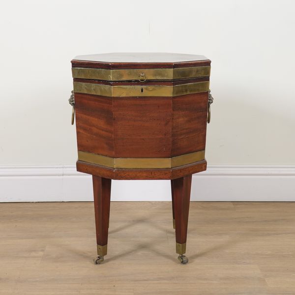 A GEORGE III BRASS BOUND MAHOGANY OCTAGONAL WINE COOLER