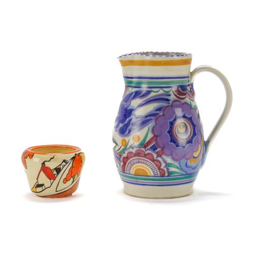 A CLARICE CLIFF FANTASQUE PRESERVE POT IN THE 'HOUSE AND BRIDGE' PATTERN (2)