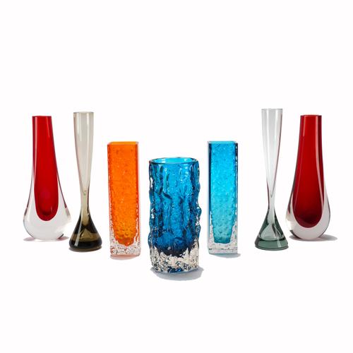 SEVEN WHITEFRIARS GLASS VASES (7)