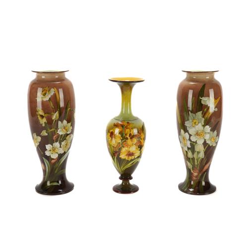 A PAIR OF DOULTON FAIENCE VASES (3)