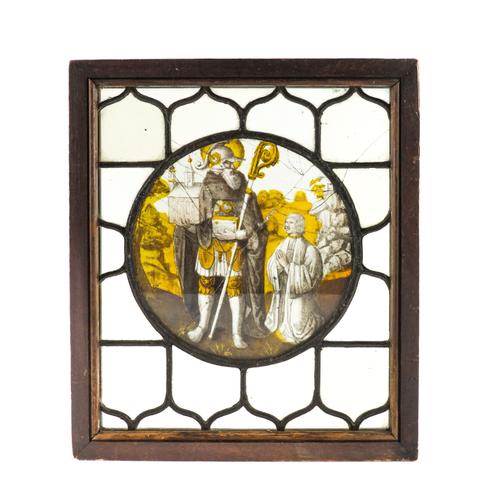 A NORTH EUROPEAN STAINED GLASS PANEL POSSIBLY DEPICTING ST PETER