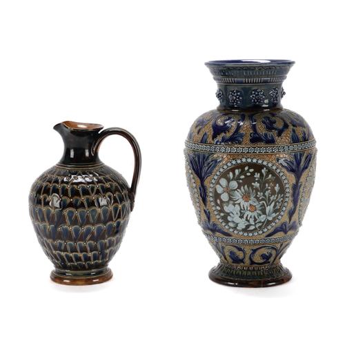 A DOULTON LAMBETH STONEWARE VASE BY LOUISA EDWARDS AND ELIZA BANKS (2)