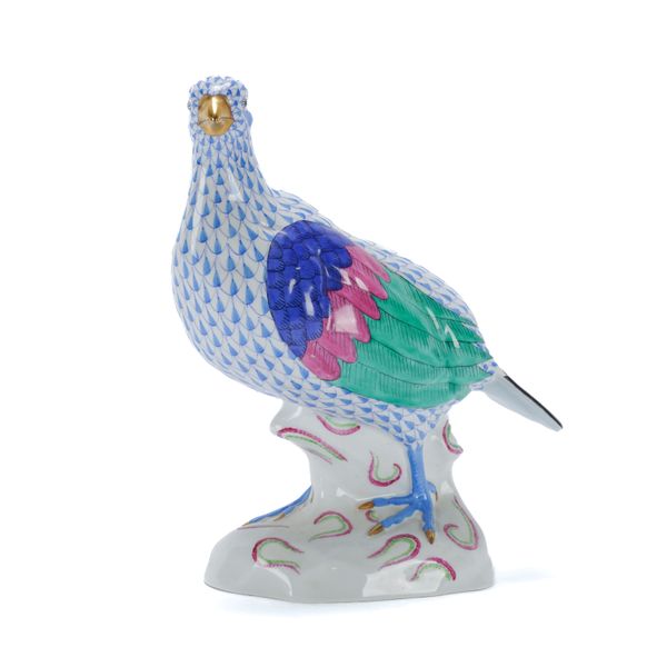 A HEREND BLUE FISHNET MODEL OF A PARTRIDGE