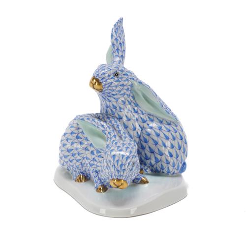 A HEREND MODEL OF TWO BLUE FISHNET RABBITS