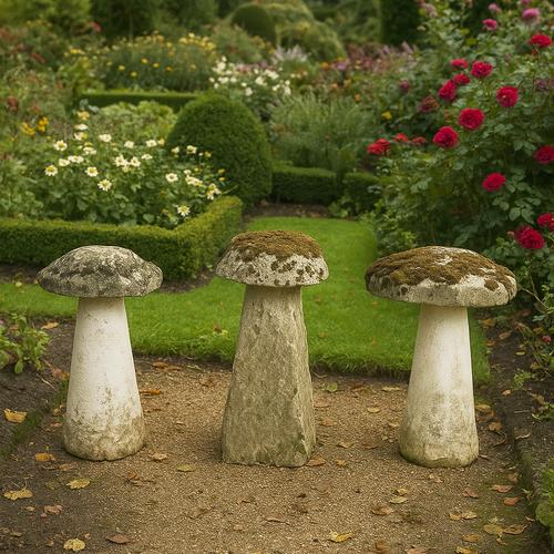 A PAIR OF WHITE PAINTED STADDLE STONES (3)