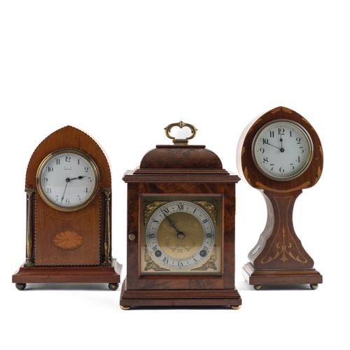 THREE WALNUT MANTEL CLOCKS (3)