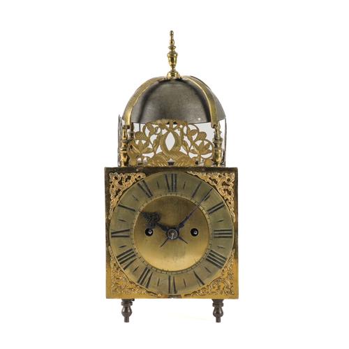 A BRASS LANTERN CLOCK