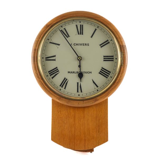 THREE CLOCKS INCLUDING AN OAK CASED DROP DIAL CLOCK (3)