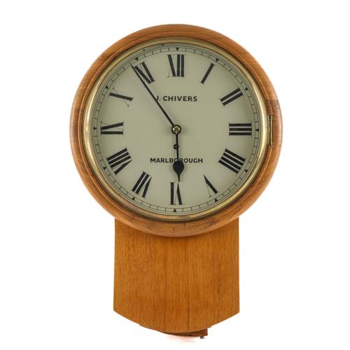 THREE CLOCKS INCLUDING AN OAK CASED DROP DIAL CLOCK (3)