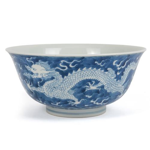 A CHINESE BLUE AND WHITE `DRAGON' BOWL